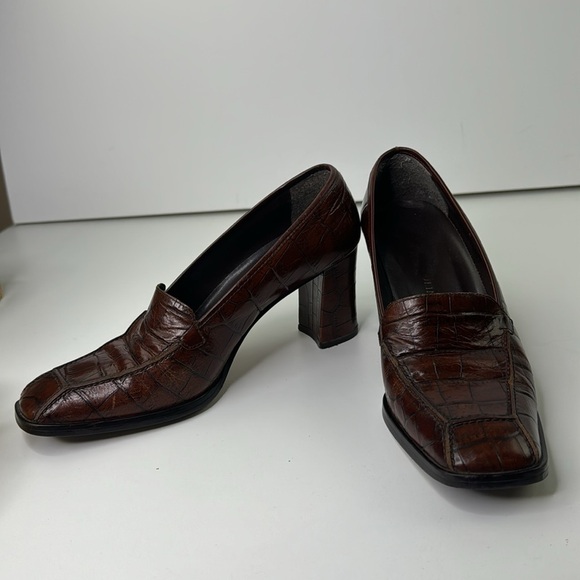 Vintage Enzo Angiolini cognac croc leather heeled loafer - Picture 4 of 12